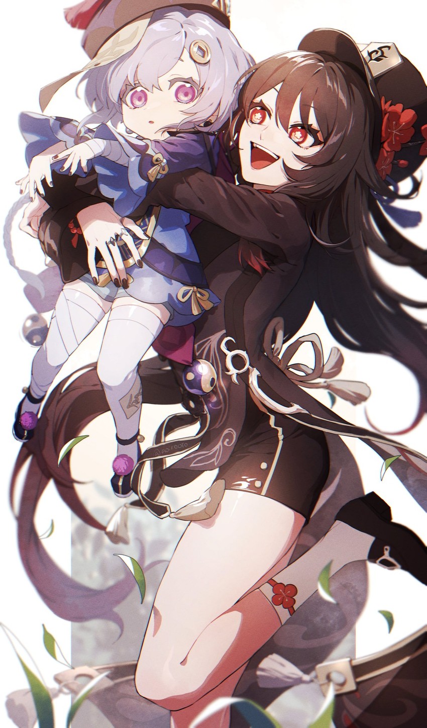 hu tao and qiqi (genshin impact) drawn by aoiro_oto