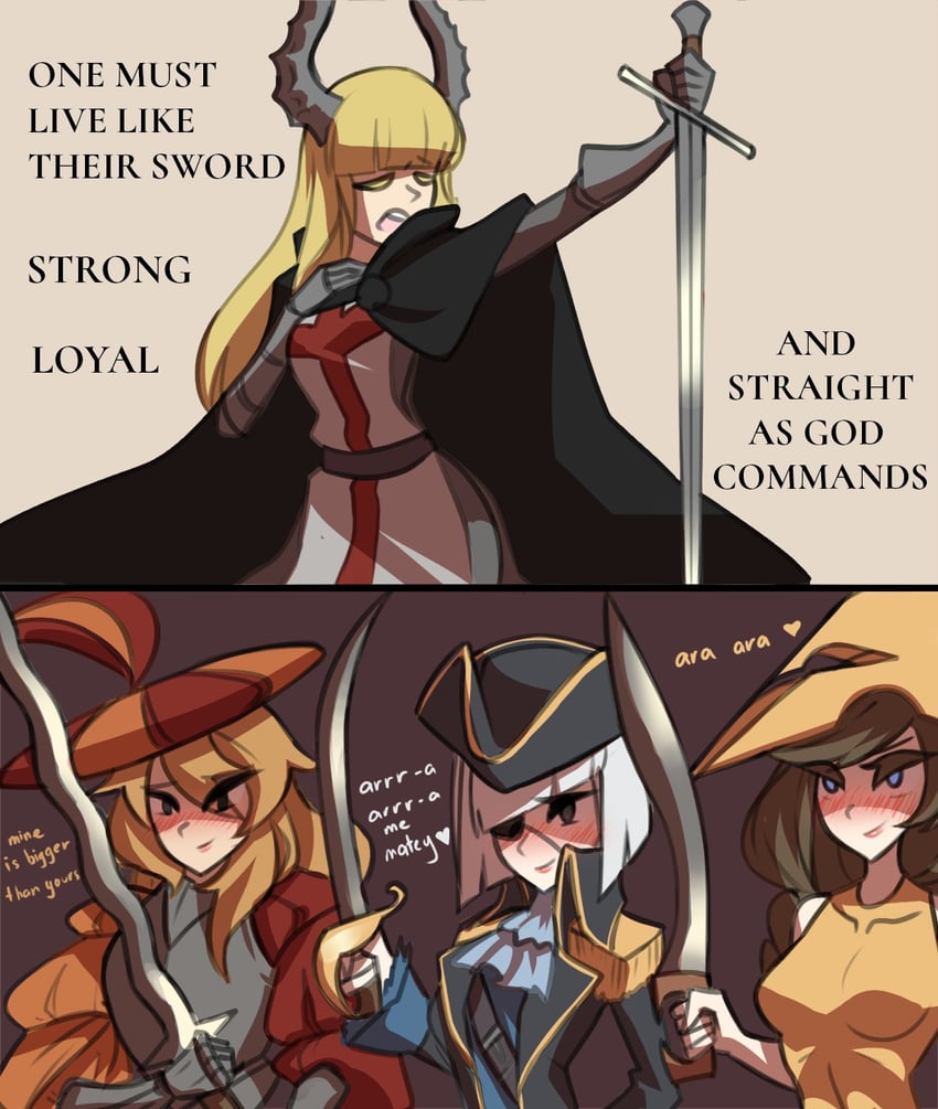 landsknecht, sparta-chan, crusader, and pirate (original) drawn by centurii-chan