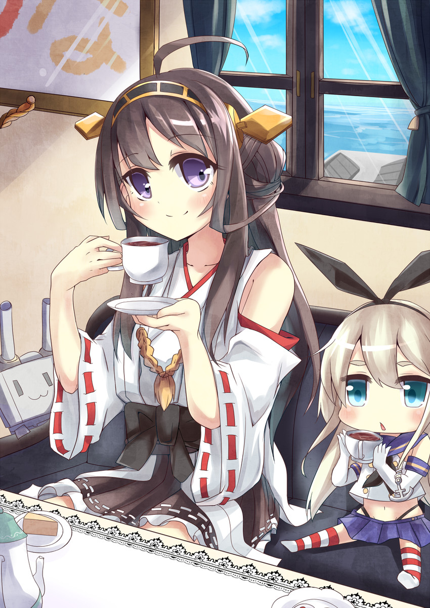 shimakaze, kongou, and rensouhou-chan (kantai collection) drawn by soramuko