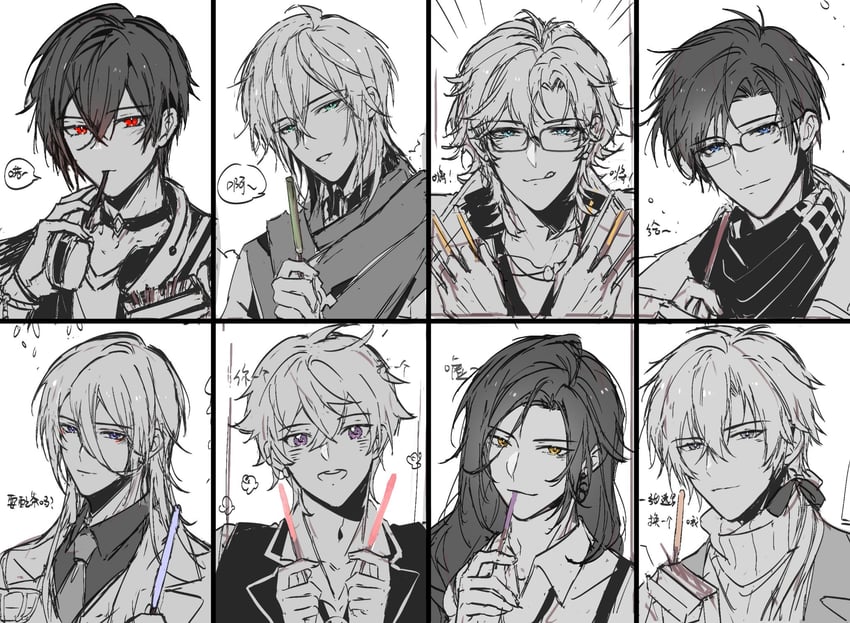 alkaid mcgrath, cael anselm, ayn alwyn, lars rorschach, clarence clayden, and 3 more (lovebrush chronicles) drawn by bubing