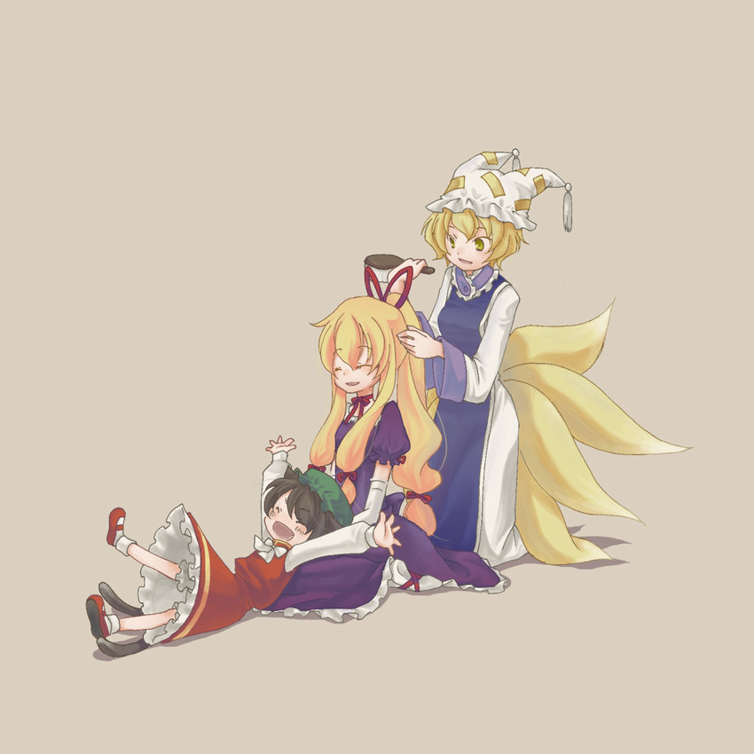 yakumo yukari, yakumo ran, and chen (touhou) drawn by yoshida_nishi