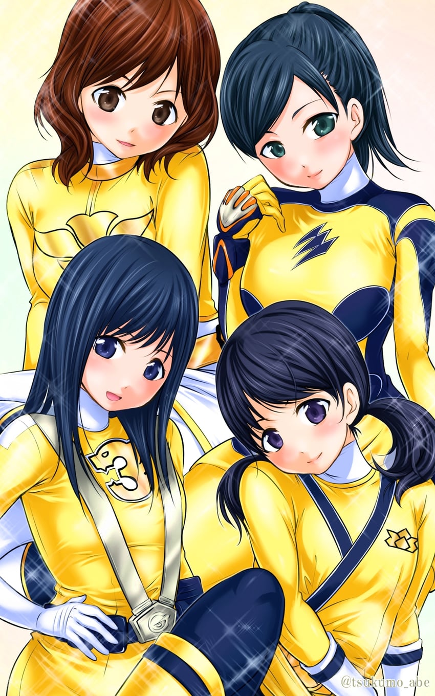 hanaori kotoha, rouyama saki, shinken yellow, go-on yellow, moune, and 3 more (super sentai and 4 more) drawn by abe_tsukumo