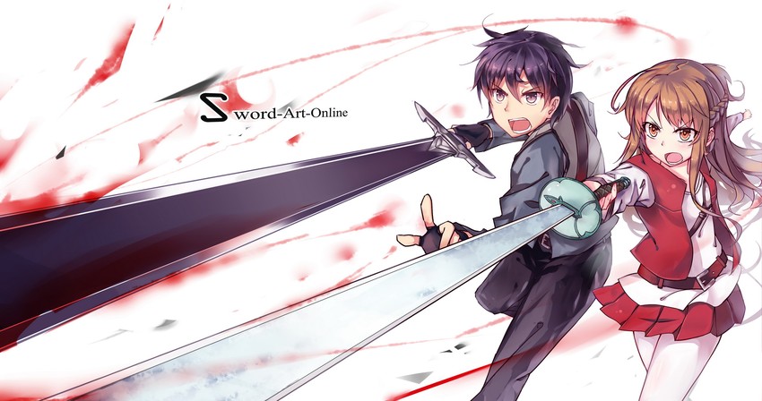 asuna and kirito (sword art online and 1 more) drawn by g.h_(gogetsu)