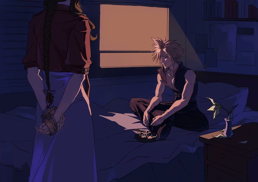 cloud strife and aerith gainsborough (final fantasy and 3 more) drawn by xiojio293506