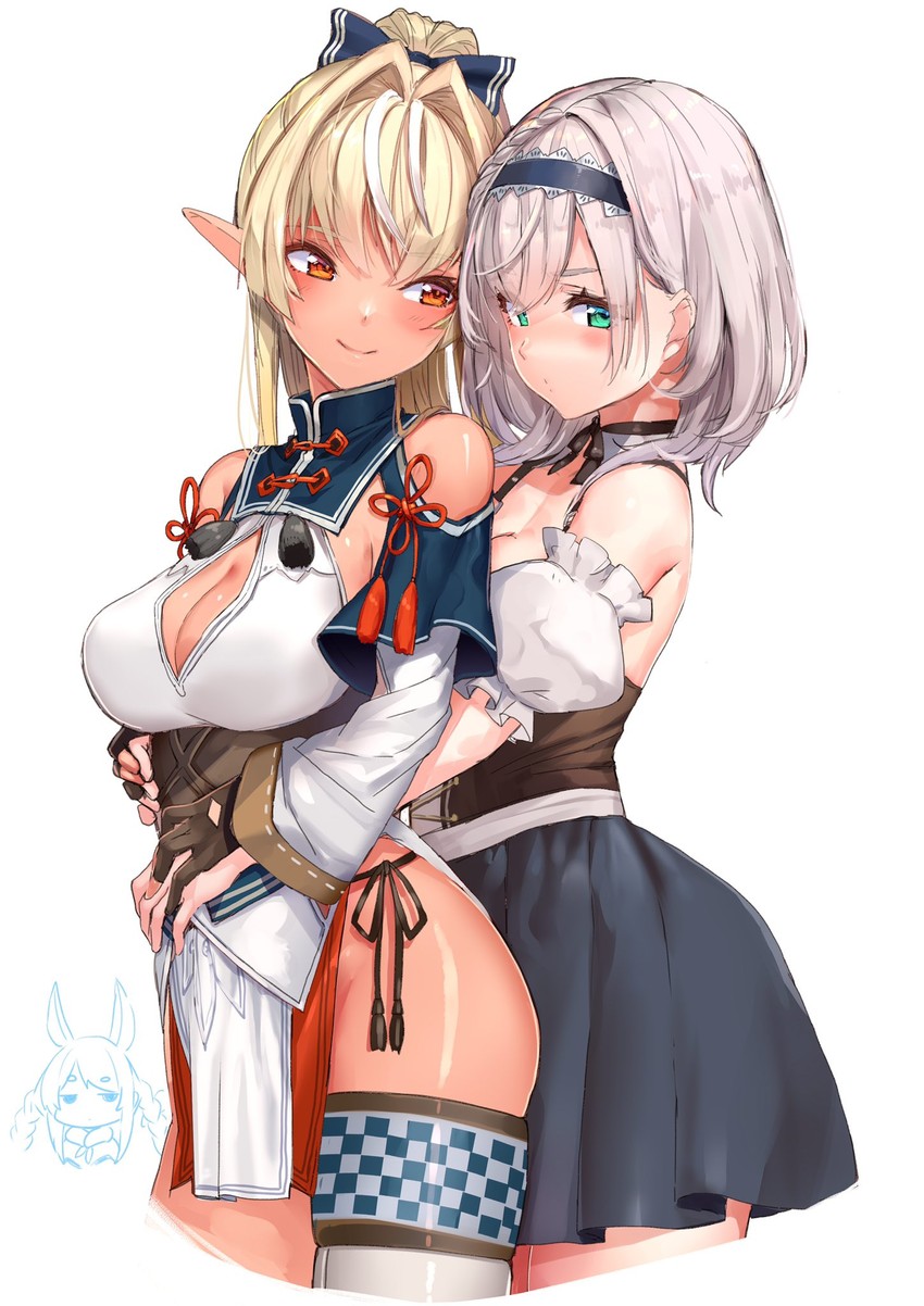 usada pekora, shirogane noel, shiranui flare, and don-chan (hololive) drawn by akasaai