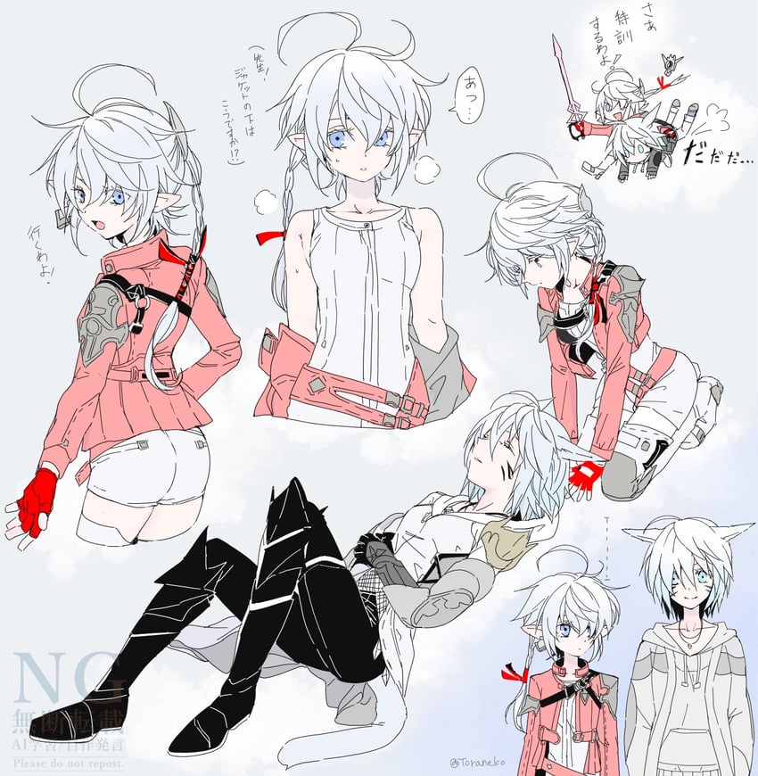 warrior of light, alisaie leveilleur, and red mage (final fantasy and 1 more) drawn by marukunaritaineko3