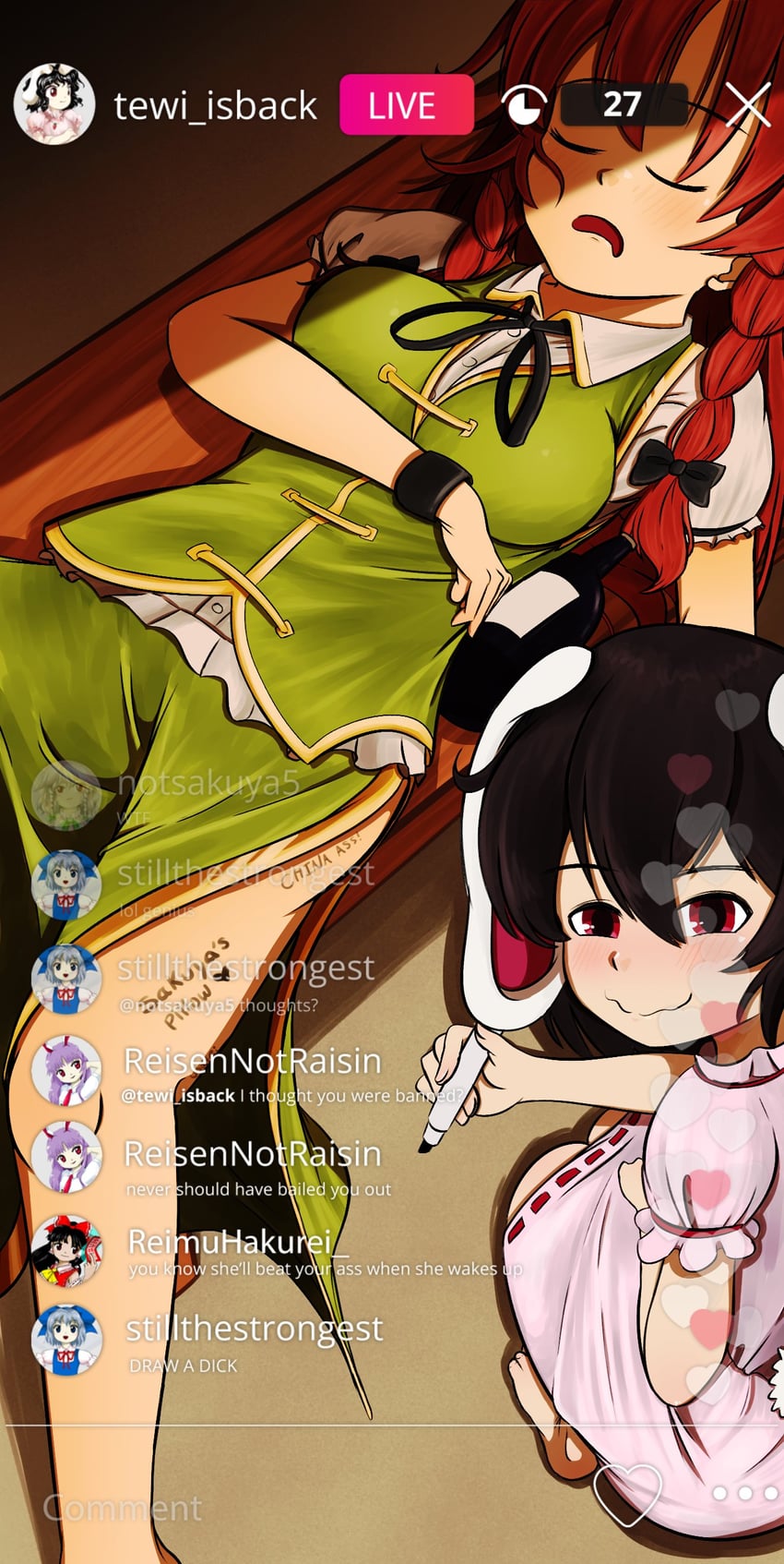 hakurei reimu, izayoi sakuya, cirno, reisen udongein inaba, hong meiling, and 1 more (touhou and 1 more) drawn by cloudykeyz and zun_(artist)