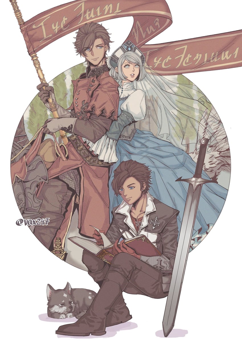 clive rosfield, jill warrick, and torgal (final fantasy and 1 more) drawn by slackertherubycat