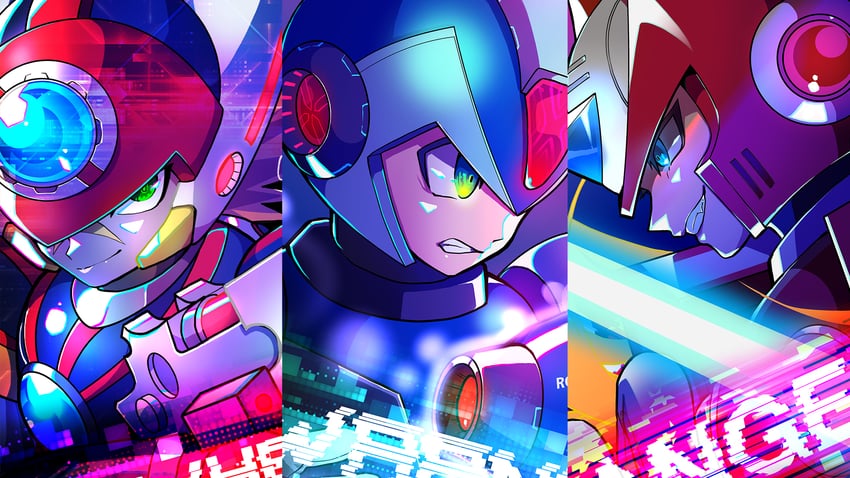zero, x, and axl (mega man and 1 more) drawn by guutara