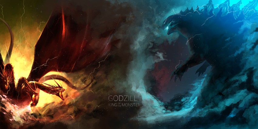 godzilla and king ghidorah (godzilla and 2 more) drawn by hikari_(coolack2)