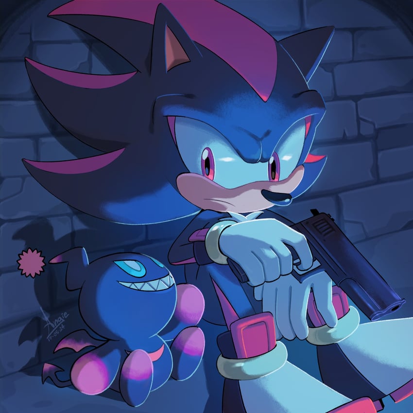 shadow the hedgehog and dark chao (sonic) drawn by angiethecat