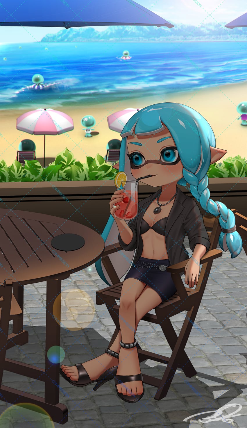 inkling player character, inkling girl, and jellyfish (splatoon) drawn by puchiman