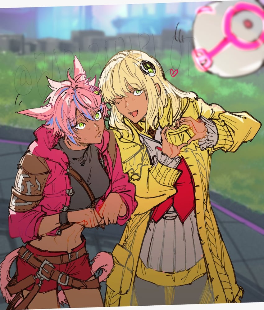 honey b. lovely and yaana (final fantasy and 1 more) drawn by baribaripilot