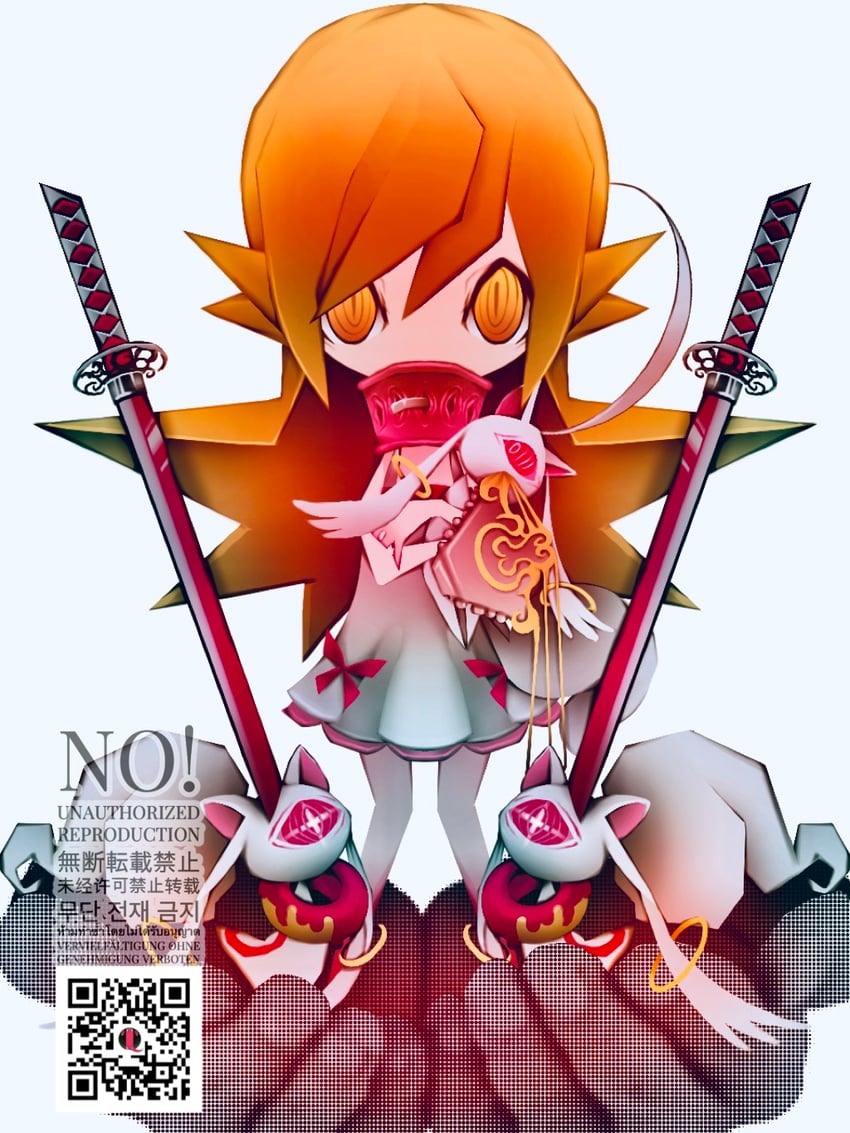 kyubey and oshino shinobu (mahou shoujo madoka magica and 1 more) drawn by q.ougi