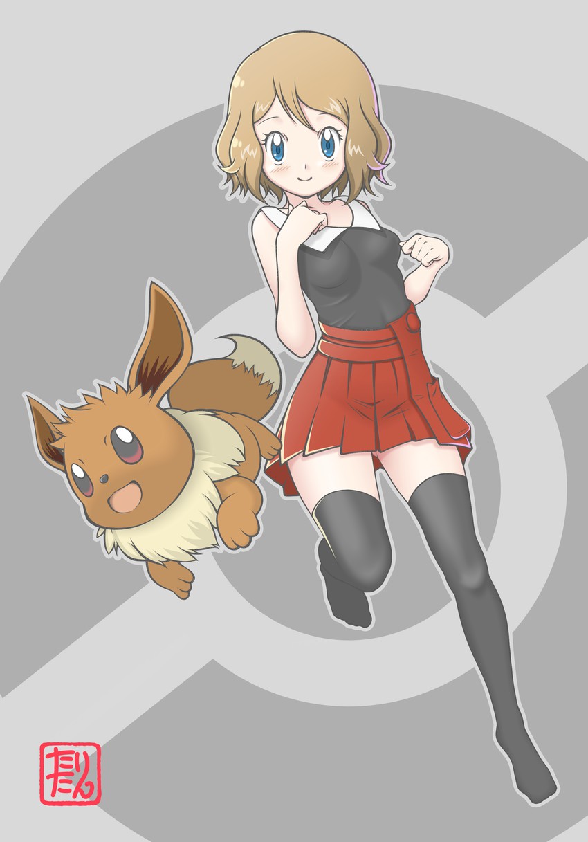 eevee and serena (pokemon and 1 more) drawn by tax2rin