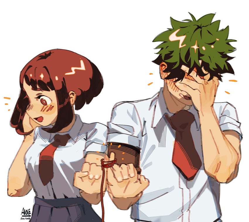 midoriya izuku and uraraka ochaco (boku no hero academia) drawn by aioles