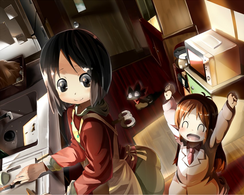 shinonome nano, professor shinonome, and sakamoto (nichijou) drawn by iyoda_mato