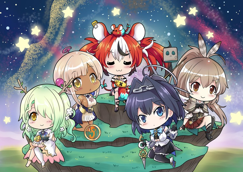 ouro kronii, nanashi mumei, hakos baelz, ceres fauna, tsukumo sana, and 3 more (hololive and 1 more) drawn by colonel_aki