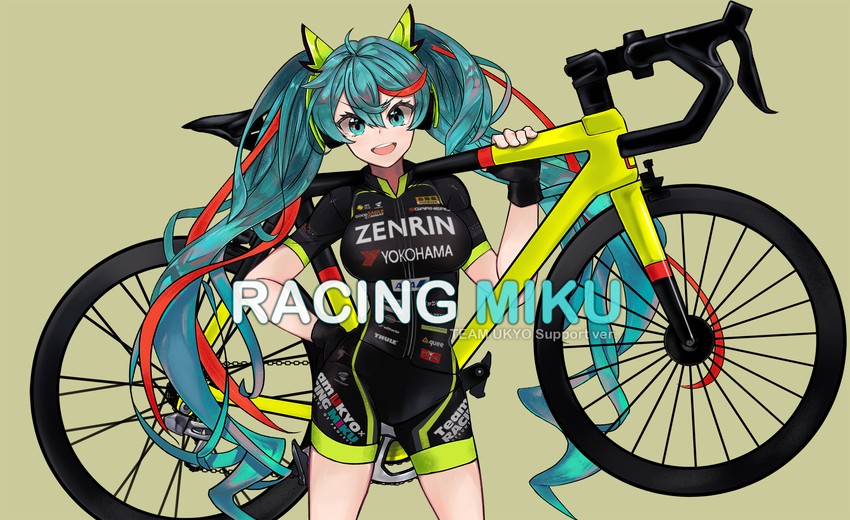 hatsune miku and racing miku (vocaloid and 1 more) drawn by floatingapple
