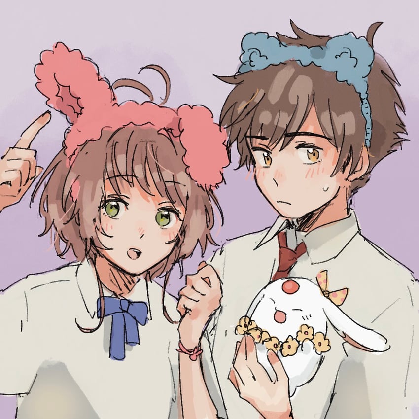 kinomoto sakura, li syaoran, and mokona (cardcaptor sakura and 1 more) drawn by toma_tonic