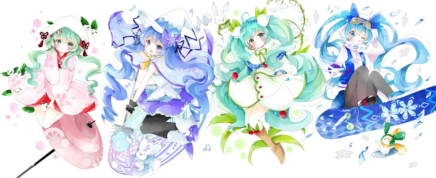 hatsune miku, yuki miku, and rabbit yukine (vocaloid) drawn by tsukiyo_(skymint)