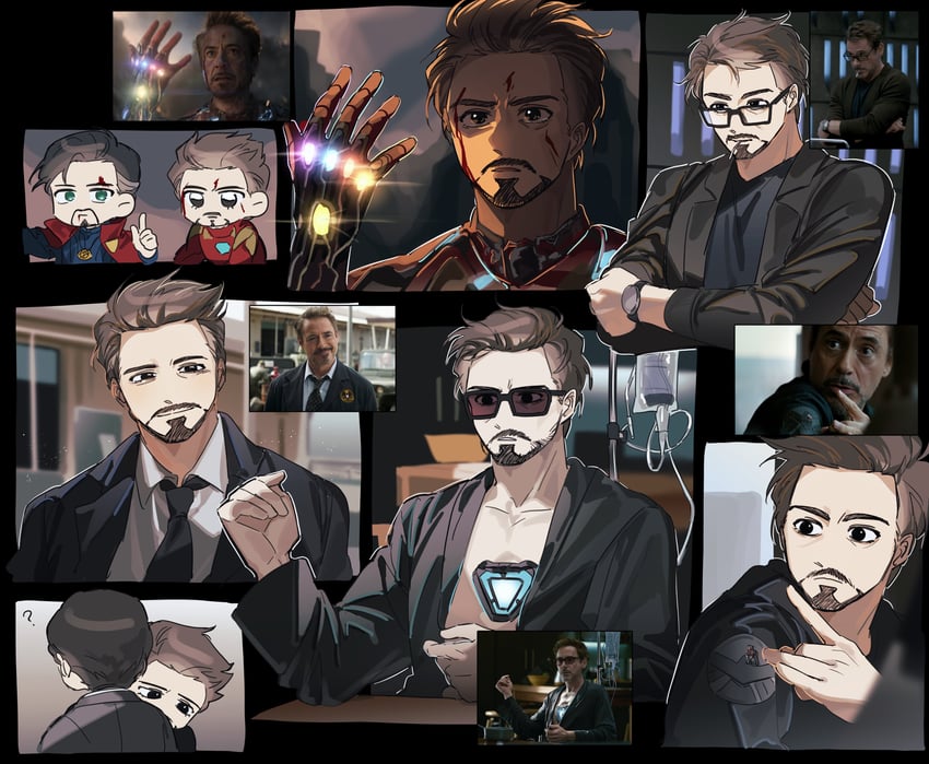 tony stark, iron man, doctor strange, ant-man, robert downey jr., and 1 more (marvel and 3 more) drawn by chjjlold