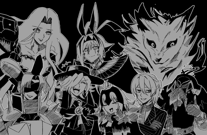 medusa, jeanne d'arc alter, nitocris, ushiwakamaru, edmond dantes, and 6 more (fate and 1 more) drawn by tunamayo_0nigir