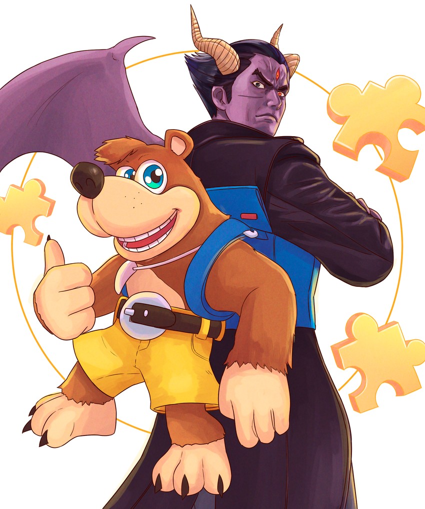 mishima kazuya, banjo, and devil (super smash bros. and 3 more) drawn by truejekart
