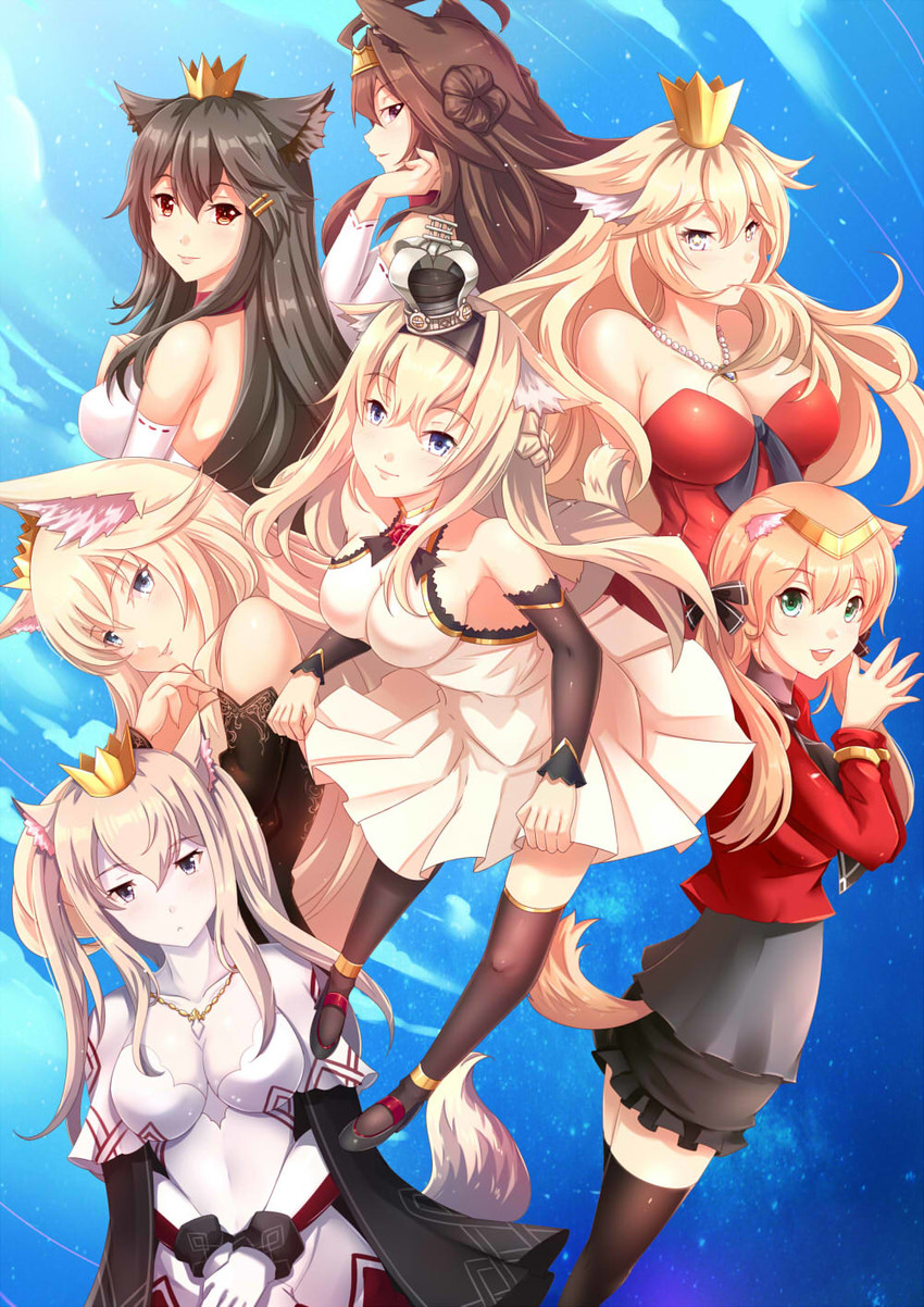 kongou, haruna, prinz eugen, bismarck, iowa, and 2 more (kantai collection) drawn by aata1007