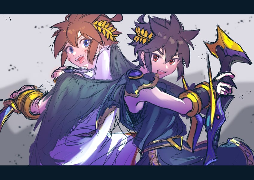 pit and dark pit (kid icarus and 1 more) drawn by ko_iwari_ngo