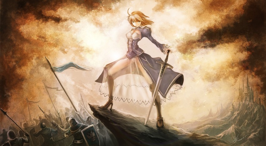artoria pendragon, saber, and nero claudius (fate and 2 more) drawn by d.sum