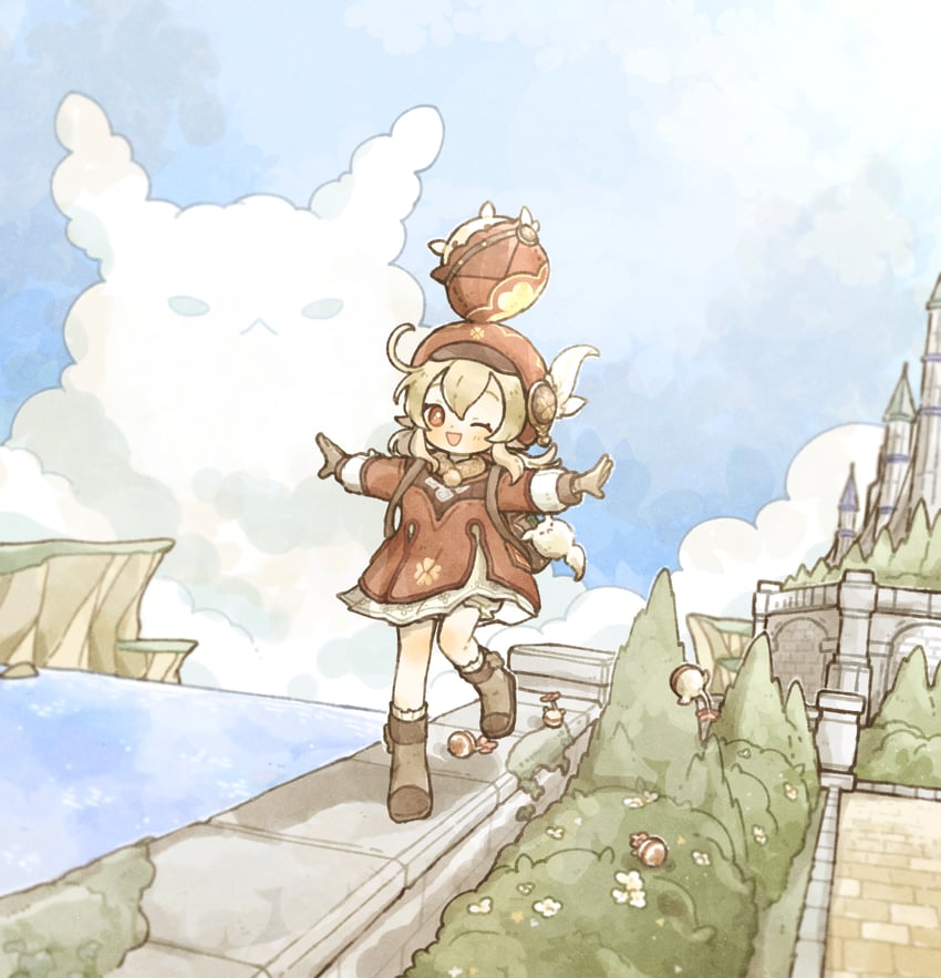 klee, dodoco, and jumpy dumpty (genshin impact) drawn by shionosuke