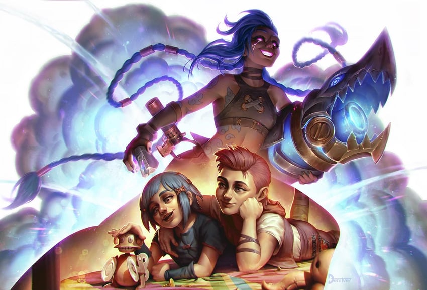 jinx, vi, arcane jinx, powder, and violet (league of legends and 1 more) drawn by hyshirey