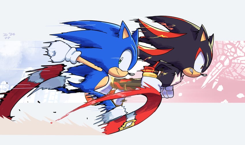sonic the hedgehog and shadow the hedgehog (sonic) drawn by chilidog_(lumchan777)