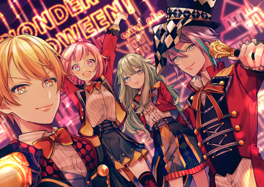 ootori emu, tenma tsukasa, kusanagi nene, and kamishiro rui (project sekai and 1 more) drawn by hnk_(8718orz)