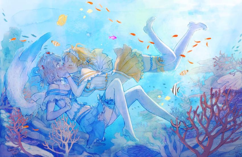 watanabe you and takami chika (love live! and 1 more) drawn by fukutarou_(enji127)