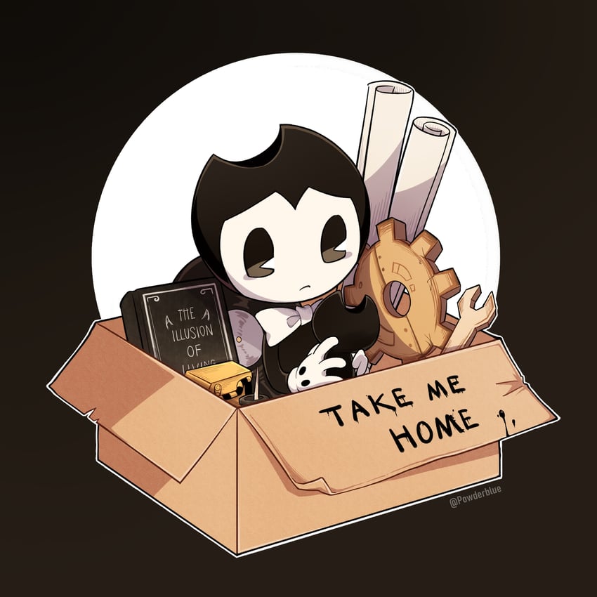 bendy (bendy and the ink machine) drawn by powderblue_lan