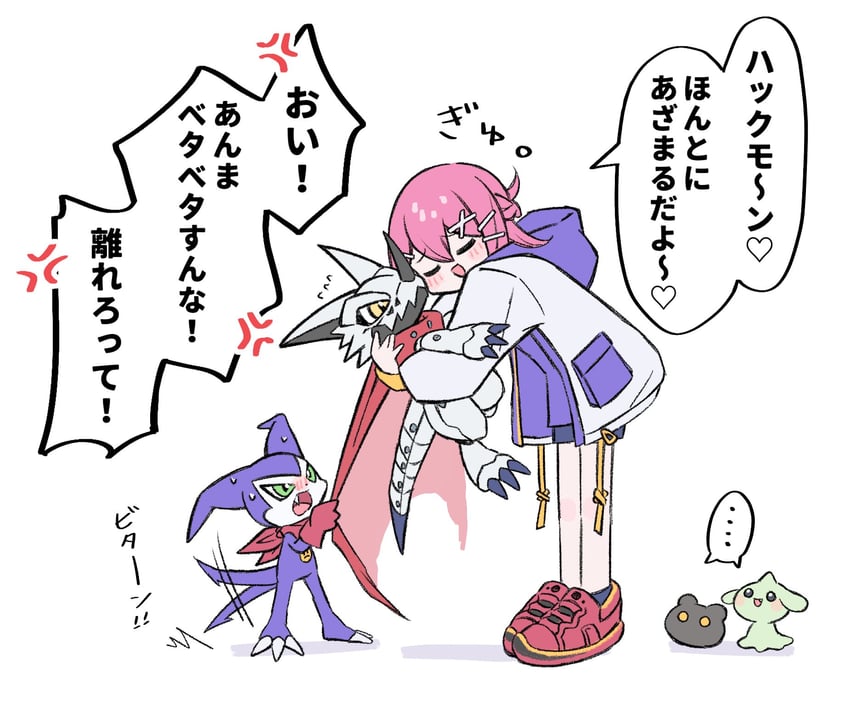 impmon, botamon, yuuki, hackmon, and gummymon (digimon and 2 more) drawn by nagoshi