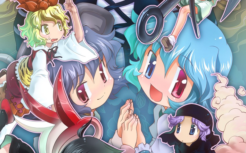 tatara kogasa, nazrin, hijiri byakuren, toramaru shou, murasa minamitsu, and 2 more (touhou and 1 more) drawn by mizuki_hitoshi