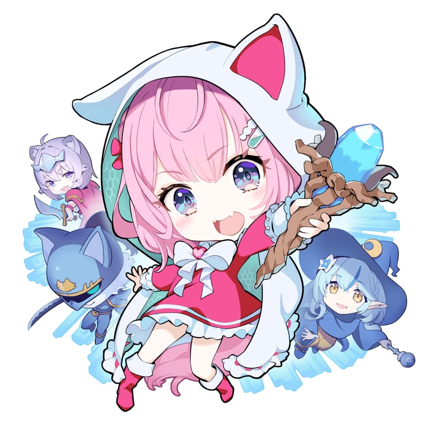 nekomata okayu, yukihana lamy, hakui koyori, black mage, dark knight, and 2 more (hololive and 2 more) drawn by kannougame