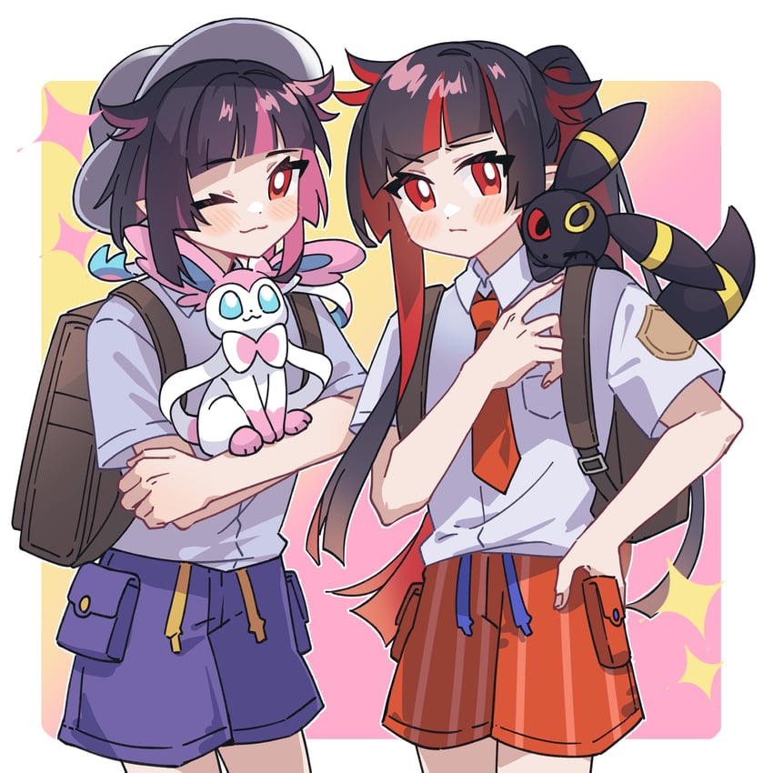 sylveon, umbreon, and lilia vanrouge (pokemon and 2 more) drawn by riko_shinkai