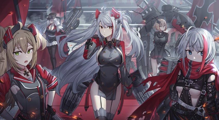 prinz eugen, graf zeppelin, roon, admiral graf spee, and admiral hipper (azur lane) drawn by jeze
