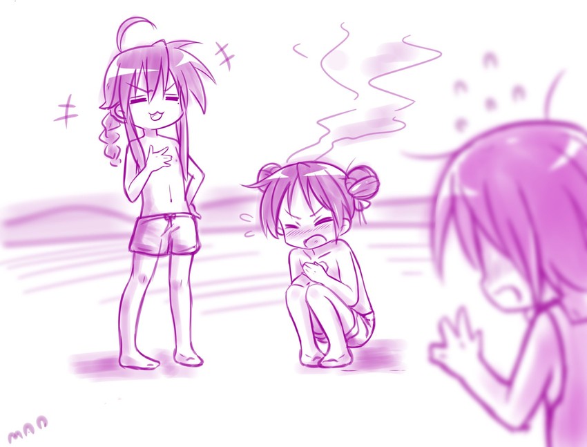 hiiragi kagami, izumi konata, and hiiragi tsukasa (lucky star) drawn by maohanabi