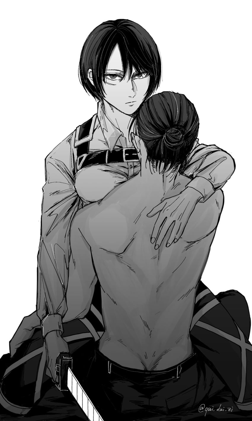 mikasa ackerman and eren yeager (shingeki no kyojin) drawn by qui_dui_zi