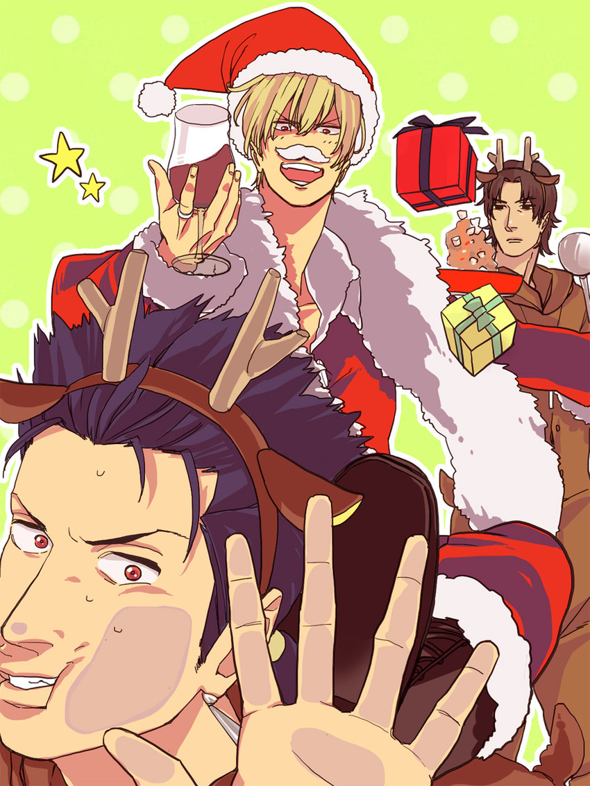 gilgamesh, cu chulainn, and kotomine kirei (fate and 1 more) drawn by okomeumeinya