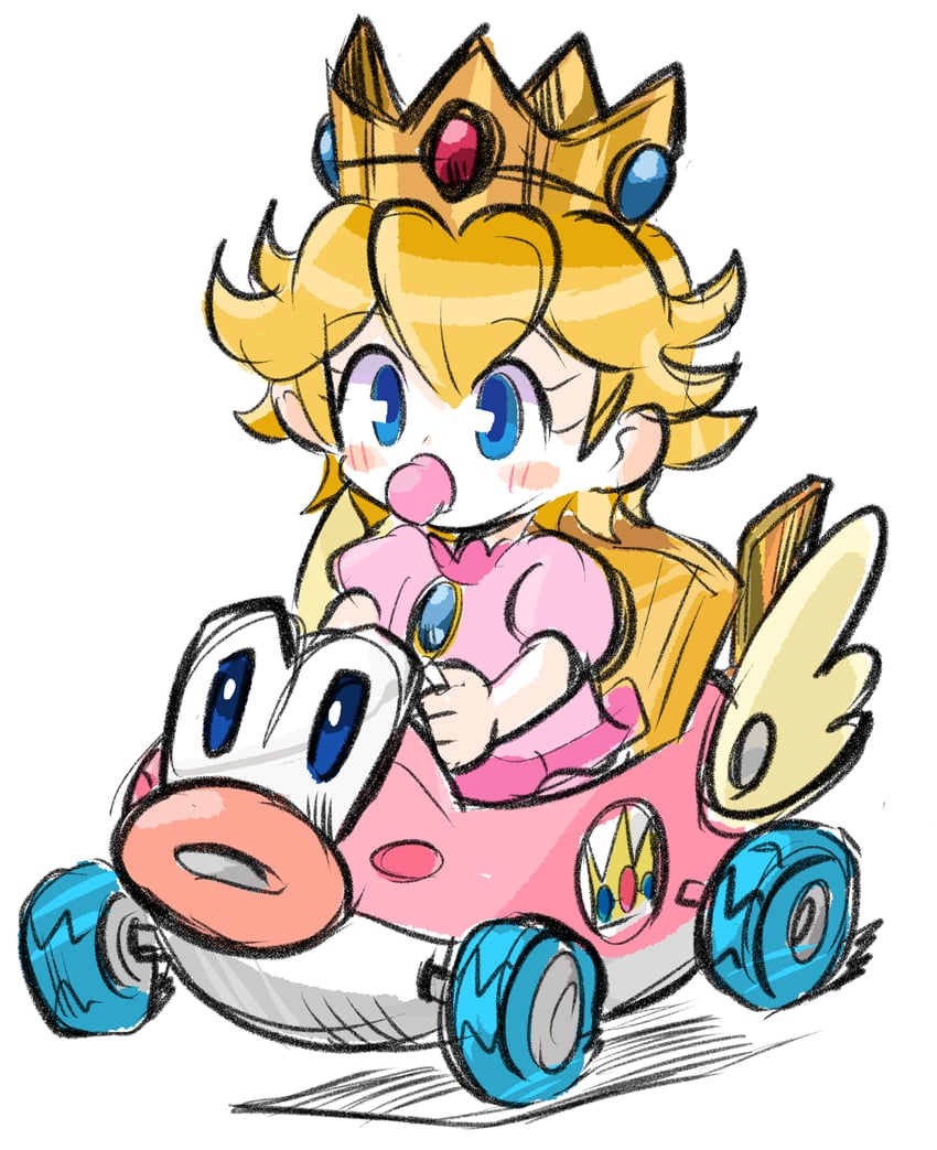 princess peach, cheep cheep, and baby peach (mario and 2 more) drawn by rakugaki_shitagari-ya