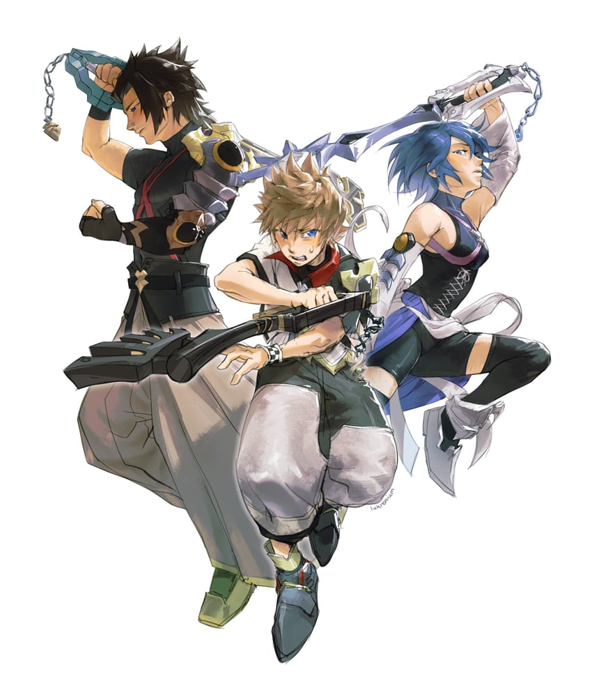 aqua, ventus, and terra (kingdom hearts and 1 more) drawn by yagumozone