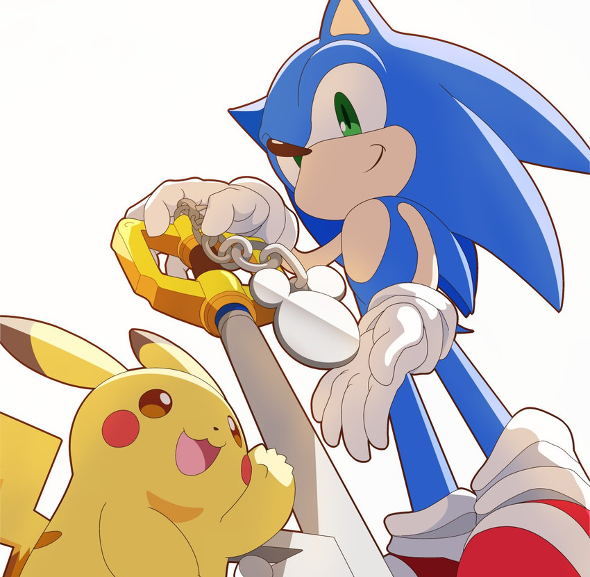 pikachu and sonic the hedgehog (pokemon and 3 more) drawn by neru_(neruneruru)