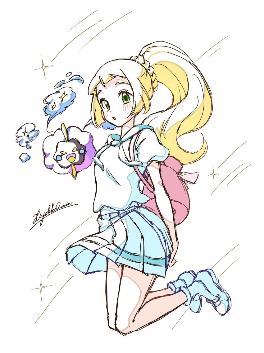 lillie and cosmog (pokemon and 1 more) drawn by hiyokko2min
