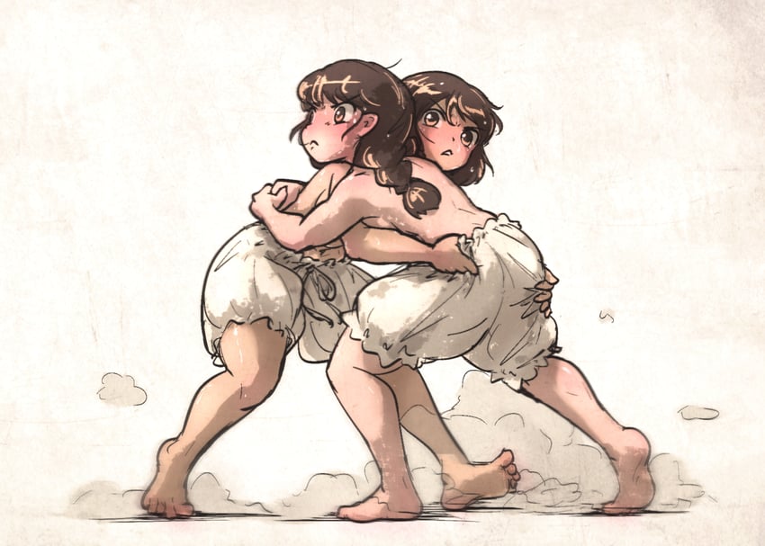 twin braids sister and short hair sister (ordo mediare sisters) drawn by ironlily